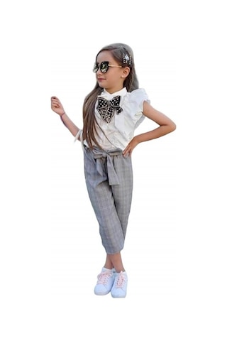 Quzucuk Kids Kız Çocuk Kurdele Detaylı Takım Çok Renkli