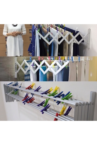 Compact Çamaşır Kurutma Askısı 100 Cm 9 Askılı Duvara Monte Gri