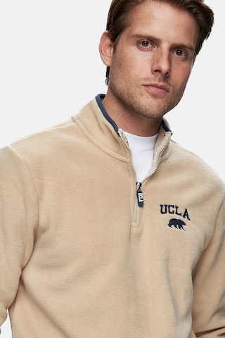 Ucla Cornıng Koyu Bej Yarım Fermuarlı Nakışlı Polar Standard Fit Erkek Sweatshirt Koyu Bej