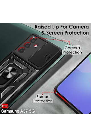 Samsung Galaxy A37 İle Uyumlu Kılıf Magnetik Standlı Kamera Korumalı Sürgülü Kapak Siyah