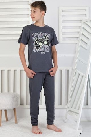 Zuzunga Gamer Console Desenli Kısa Kollu Erkek Çocuk Pijama Takımı Bej