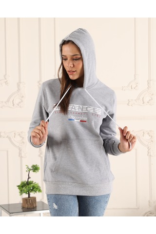 Gri Renk Baskı Detaylı Unisex Sweatshirt Gri