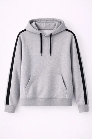 Efnaz Style Erkek Şeritli Kapüşonlu Sweatshirt Oversize 3 Iplik Pamuklu - Gri