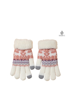 Kadınlar İçin Dokunmatik Ekranlı Kadife Sıcak Sevimli Çizgi Film Geyik Yün Eldiven Beyaz