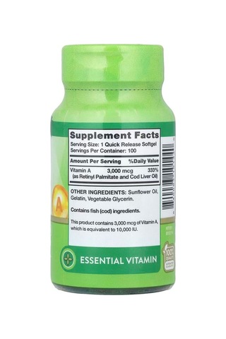 A Vitamini, Yüksek Potansiyel, 10.000 Iu 3.000 Mcg , 100 Yumuşak Kapsül