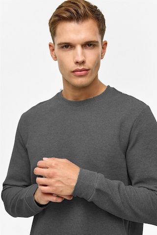 Süvari Bol Kesim O Yaka Melanj Desenli Waffle Sweatshirt Antrasit S08