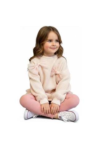 Fiyonklu Triko Kazak Kaşkorse Tayt Takım Pudra