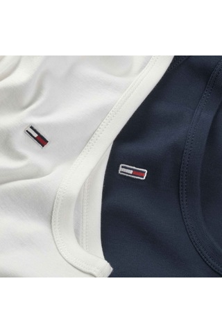 Tommy Hilfiger Erkek Marka Logolu Günlük Kullanıma Uygun Beyaz-lacivert T-shirt Dm0dm20769 0xx Beyaz - Lacivert