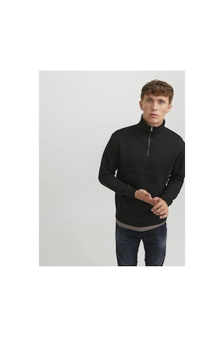 Jack & Jones Jack&jones 12250747 Jjebradley Sweat Half Zıp Black Erkek Sweatshirt Siyah