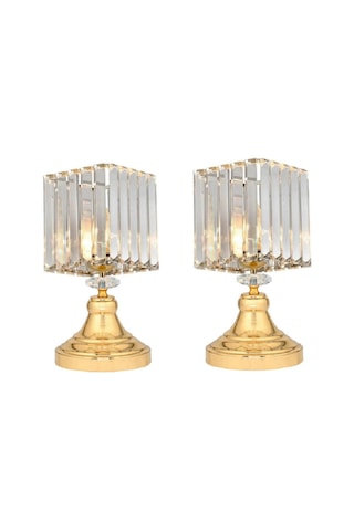 2 Adet Masa Lambası Gece Lambası Komidin Üstü Abajur Gold Kristal
