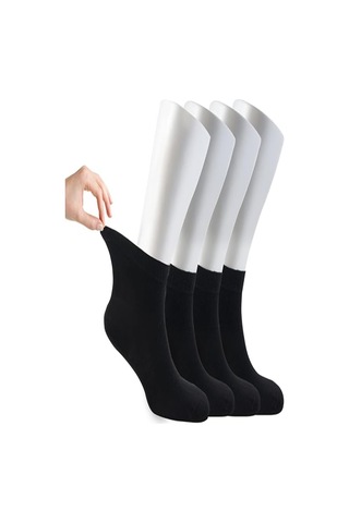Ozzy Socks Kadın 4 Çift Bambu Lastiksiz Sıkmayan Diabetik Bilek Çorap Siyah