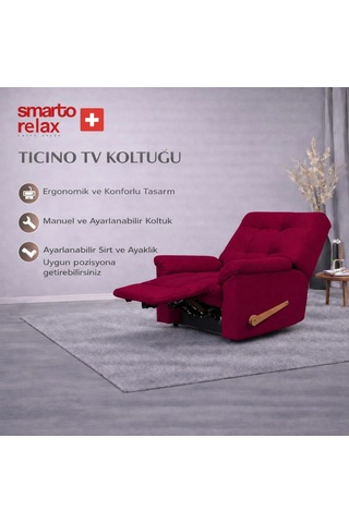 Smarto Relax Ticino Manuel Mekanizmalı Ergonomik Tv Koltuğu Berjer Baba Koltuğu Bordo