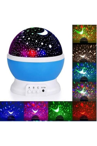 Led Projeksiyon Gece Lambası Dönen Ay Yıldız Led Mavi