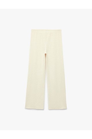 Koton Bürümcük Kumaş Dokulu Beli Bağcıklı Düz Bol Paça Pantolon Ekru 6sak40106ek