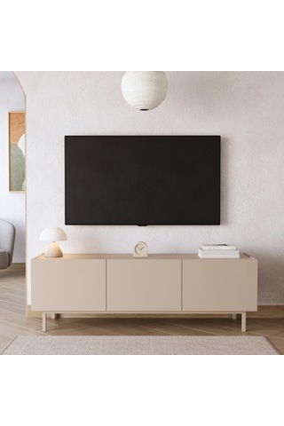 Robin Home Luka Tv Ünitesi Sehpası 3 Kapaklı Ahşap Ayaklı 150cm Kumsal-sepet Bej