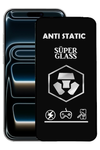 Apple Uyumlu   iPhone 17 Pro Max Anti Static Toz Tutmayan Çerçeveli Temperli Ekran Koruyucu Cam