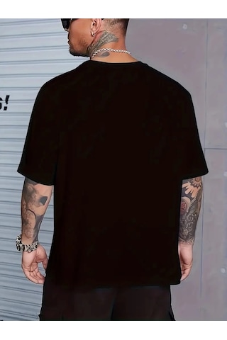 Barlashive Erkek Baskılı Tişört Kısa Kol Bisiklet Yaka Regular Fit Rahat Kalıp T-shirt - Siyah Çok Renkli