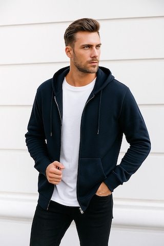 Rich Erkek Lacivert Kapüşonlu Kanguru Cepli Fermuarlı Sweatshirt Lacivert