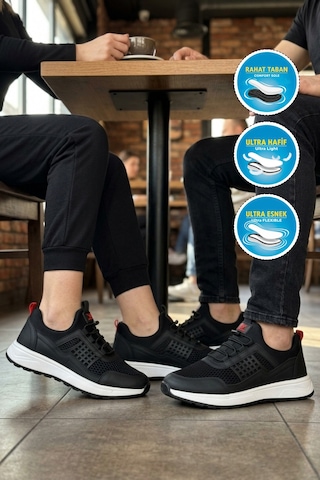 Walkway Motano G Siyah-beyaz Fileli Hafif Esnek Unisex Spor Ayakkabı SİYAH-BEYAZ