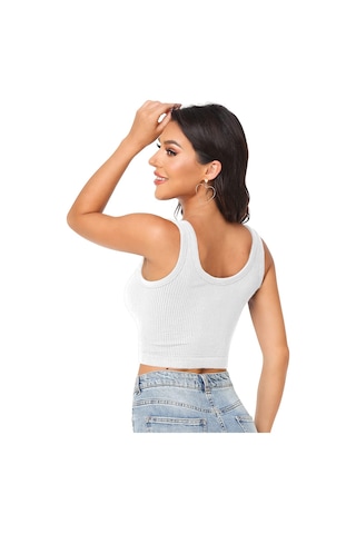 Liona Kadın U Yaka Beyaz Renk Crop Top Bluz Atlet 001