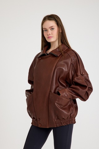 Oversize Bayan Deri Ceket Vb-21-bk-2847-24119 Fındık