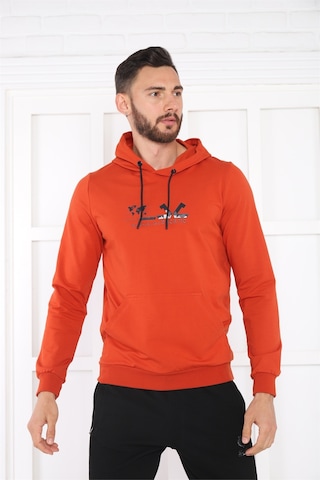 Escetic Spor Erkek Kiremit Cepli, Kapüşonlu Sweatshirt-4176