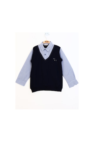 Toontoy Kids Toontoy Erkek Çocuk Gömlek Yaka Okul Düğmeli Sweatshirt Lacivert