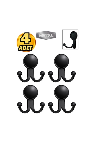 Metal Boncuk Askı Siyah Duvar Tipi 4 Lü Siyah