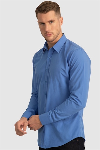 Tudors Slim Fit Dar Kesim Tery Cotton Erkek Gömlek-23407 Mavi