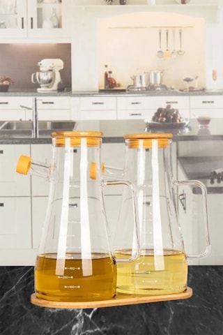 Periboia Standlı 2'li Cam Yağdanlık Çok Renkli