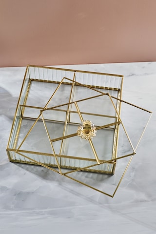 Std-gio Kare Bölmeli Cam Sunumluk Tepsi 25 X 6 Cm Gold Gold