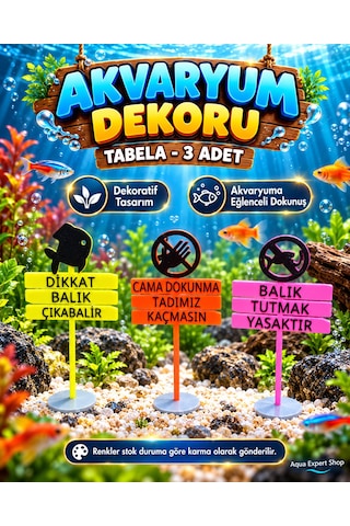 Akvaryum Dekoru - Tabela - Akvaryum Dekor - 3 Adet - Salınım Yapmaz - Balıklar İçin Güvenli - V2