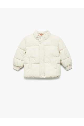 Koton Uzun Kollu Cepli Pamuk Astarlı Dik Yaka Şişme Mont Ekru 6wmb20005tw Ekru