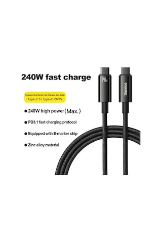 Zyzqstore 3 Metrelik Tungsten Serisi Gold Baseus 240w Hızlı Type-c To Type-c Şarj Kablo, Pazly Veri Uzunluk:3m, Hızlı充電 İçin İd