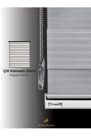 Br Demor Home Geniş Pliseli Açık Gri Zebra Stor Güneşlik Perde Metal Kasa Açık Gri