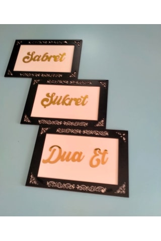 Sabret Şükret Dua Et 3lü Set Duvar Süsü Gold Ve Gümüş Seçenek Va