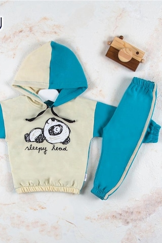 Veraura Lifestyle Panda Desenli Kapişonlu Erkek Bebek Takımı MAvi