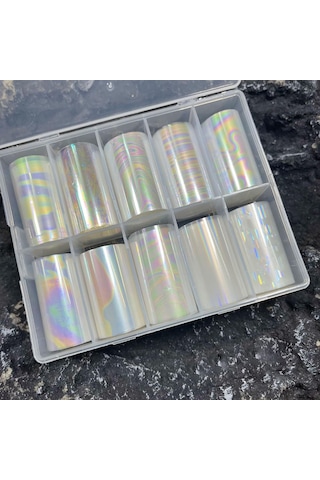 10lu Tırnak Süsleme Folyosu Şeffaf Holografik Dizayn Nail Art Transfer Folyo Wnf-227