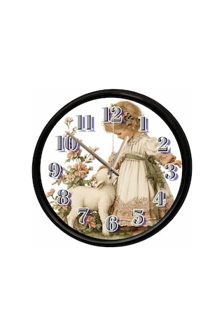 Vintage Kız Çocuğu Ve Kuşu Temalı Dekoratif Duvar Saati 28 Cm Sessiz Mekanizma Çok Renkli
