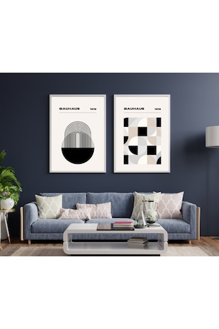 Bauhaus Minimalist Duvar Tablosu Çerçeveli 2'li Set Beyaz Renk 30 X 42 Boyut/ebat