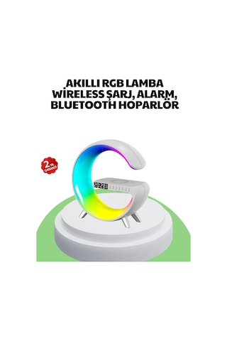 Plentiful Plentifulbluetooth Hoparlörlü Rgb Atmosfer Lambası Kablosuz Şarj Ve Saat Özellikli