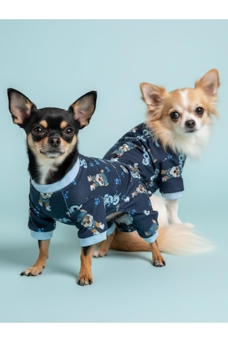Goodpaws Lacivert Penye Köpek Tulumu Desenli Köpek Pijaması Küçük Irklar İçin