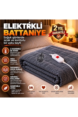 R8 Çift Kişilik Elektrikli Battaniye 2 Kademeli Isı Ayarlı Aşırı Isınma Korumalı Çok Renkli