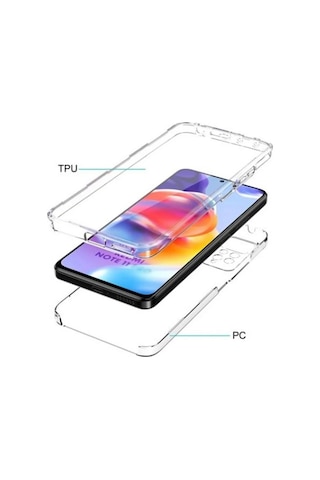 Adige Xiaomi Redmi Note 11 Uyumlu Kılıf Ön Arka 360 Koruma Arka Sert Mika Ön Silikon Şeffaf