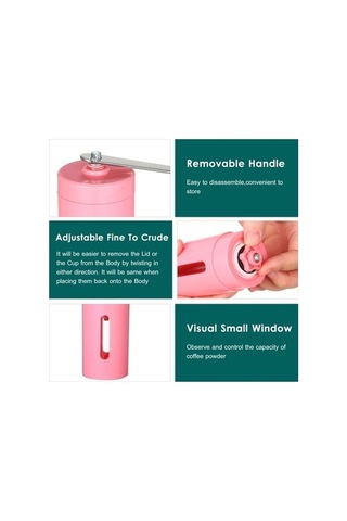 Ulzyvf Seramik Konik Değirmenli Kahve Öğütücü - Ayarlanabilir Pembe Pembe