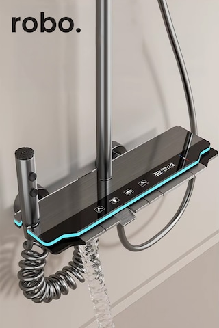 Robo A80015 Yeni Nesil Ambiyans Işıklı Led Göstergeli Dijital Duş Sistemi Gri
