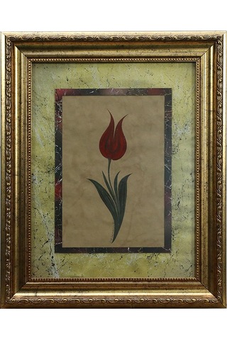 E38 El İşçiliği Kırmızı Desenli Lale Ebru Tablo 44 35 Cm-6460