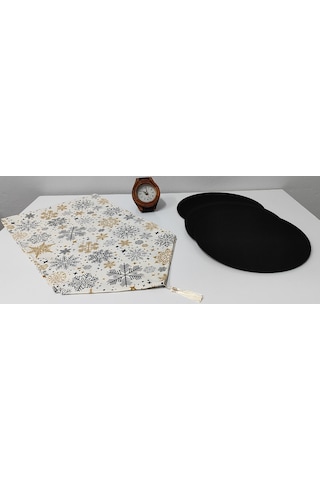 Kar Tanesi Desenli Runner Ve 4lü Supla Takımı Siyah