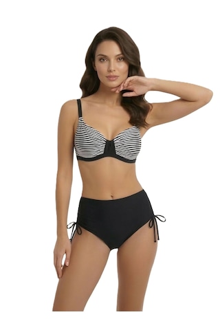 Donlaritta Büyük Beden Toparlayıcı Siyah Beyaz-lacivert Beyaz Göğüs Pedli Bikini Takımı 42-44-46-48-50-52-54 Siyah - Beyaz