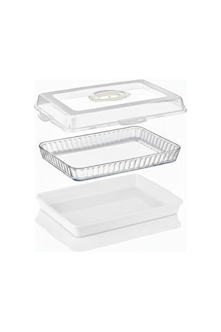 Dikdörtgen Börek Taşıma Kabı Kilitli Kapaklı 45x30x10 Cm Beyaz